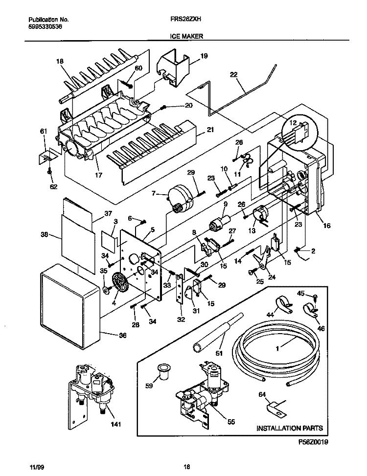ICE MAKER Diagram and Parts List for FRS26ZXHD2  Frigidaire Refrigerator