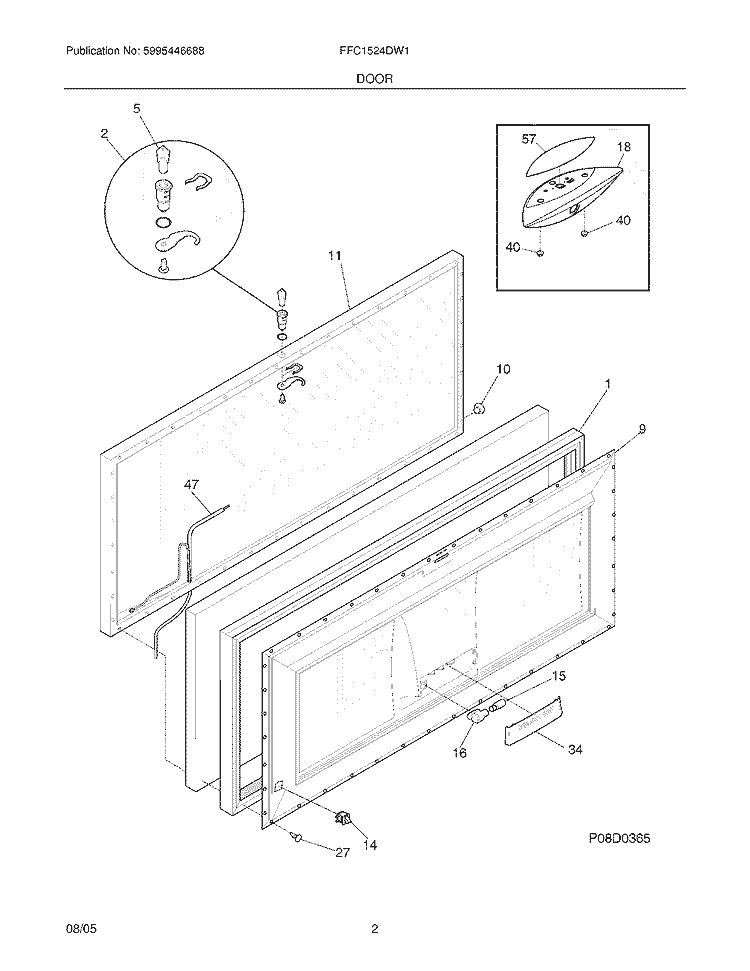 DOOR Diagram and Parts List for FFC1524DW1  Frigidaire Freezer