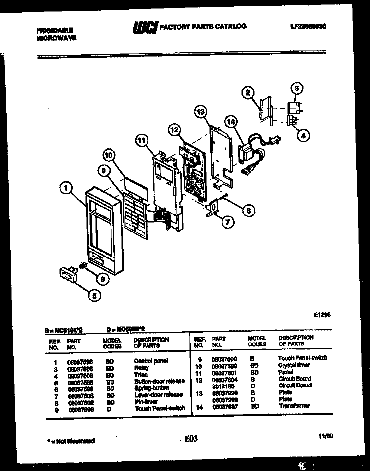 CONTROL PANEL Diagram and Parts List for MC510E2  Frigidaire Microwave