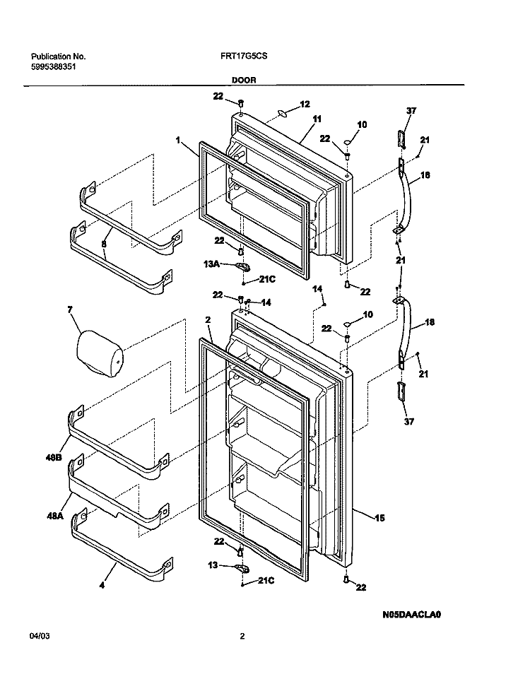 DOORS Diagram and Parts List for FRT17G5CSB0  Frigidaire Refrigerator