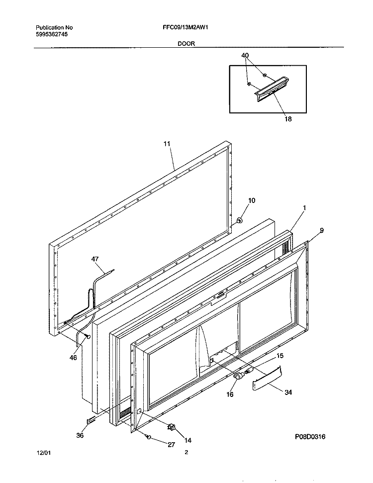 DOOR Diagram and Parts List for FFC09M2AW1  Frigidaire Freezer