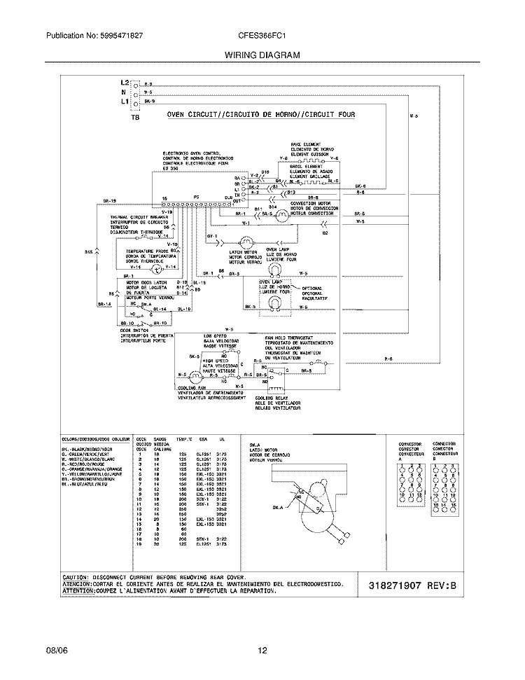 WIRING DIAGRAM Diagram and Parts List for CFES366FC1  Frigidaire Range