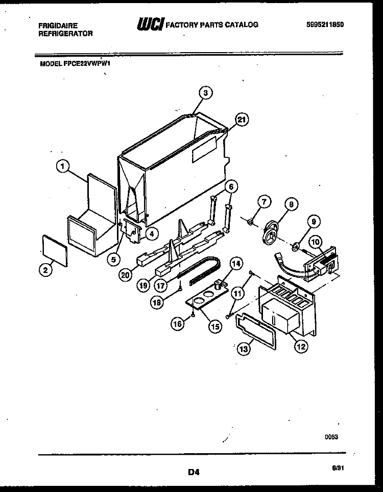 ICE DISPENSER Diagram and Parts List for FPCE22VWPW1  Frigidaire Refrigerator