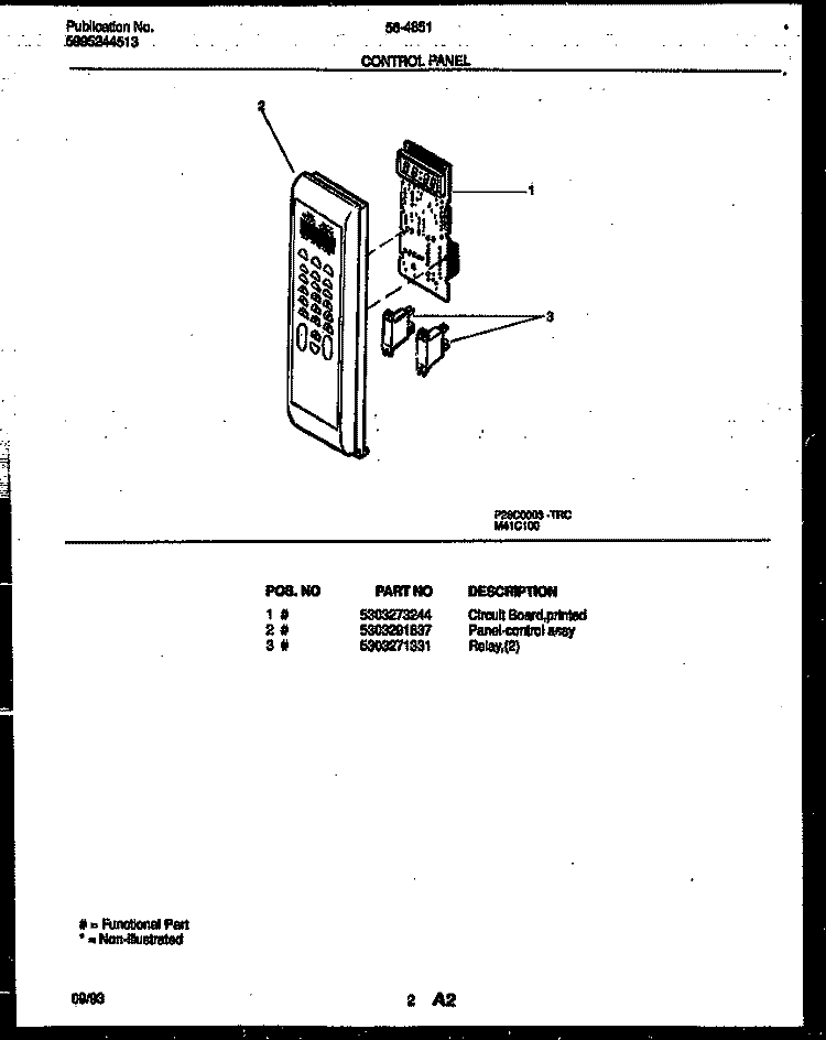 CONTROL PANEL Diagram and Parts List for 56-4851-10-05  Tappan Microwave