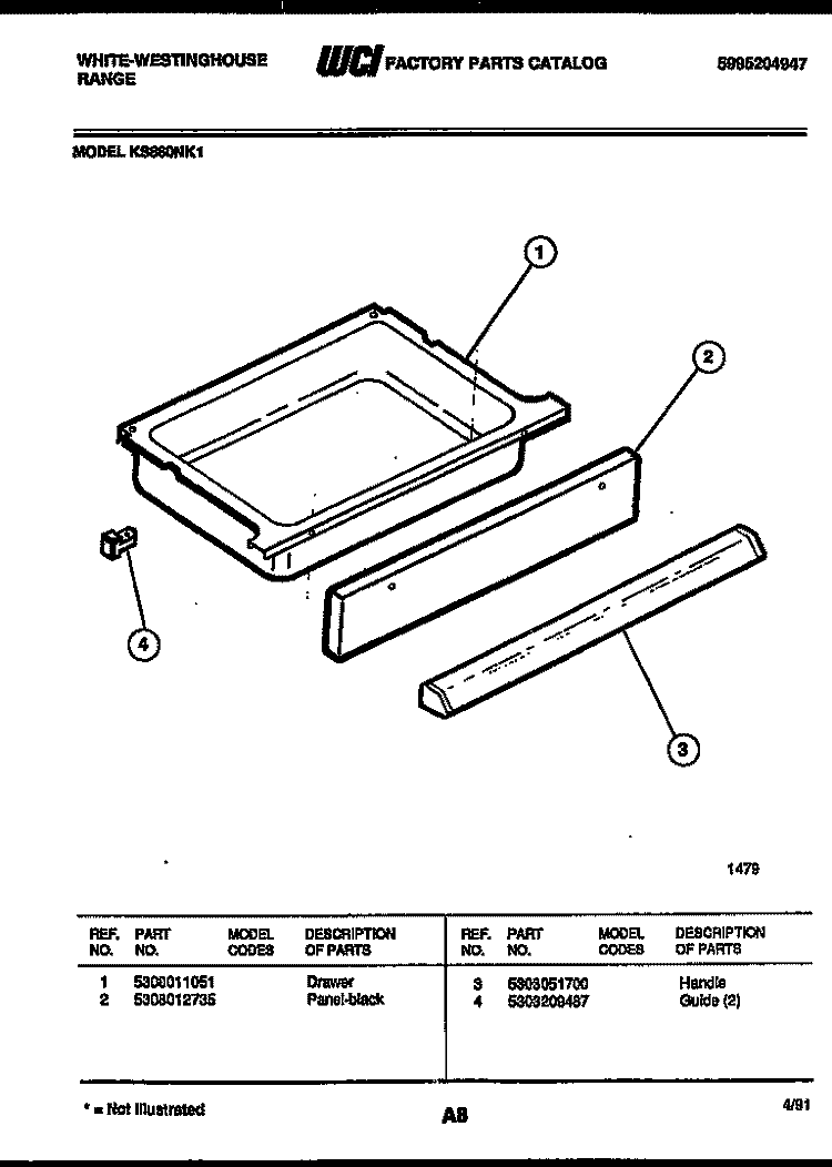 DRAWER PARTS Diagram and Parts List for KS860NKW1  Frigidaire Range