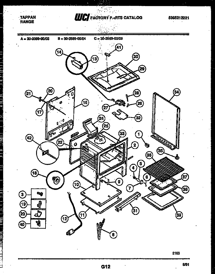 BODY PARTS Diagram and Parts List for 30-3989-00-03  Tappan Range