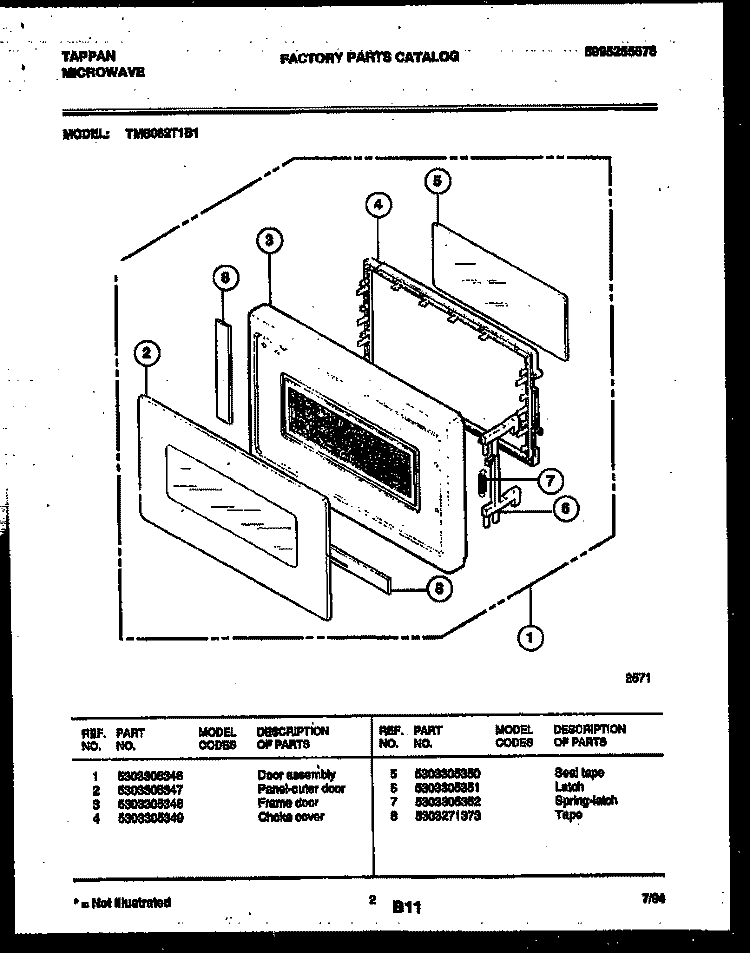 DOOR PARTS Diagram and Parts List for TMS062T1B1  Tappan Microwave