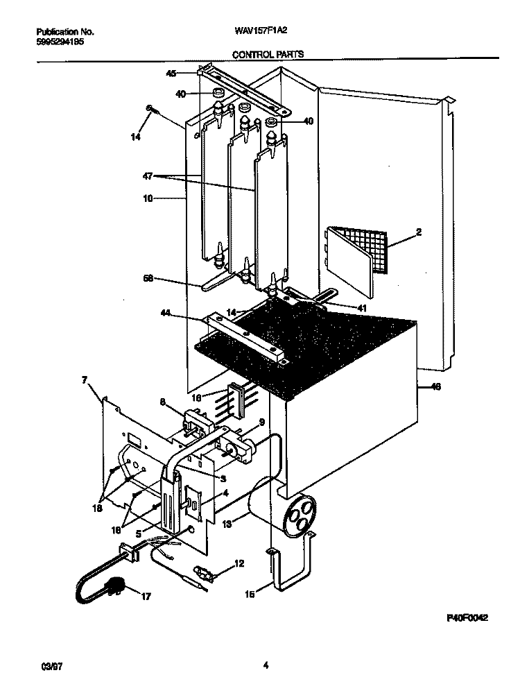 CONTROL PARTS Diagram and Parts List for WAV157F1A2  Frigidaire Air Conditioner