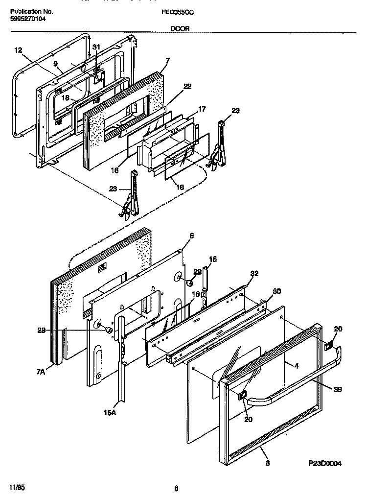 DOOR Diagram and Parts List for FED355CCT1  Frigidaire Range