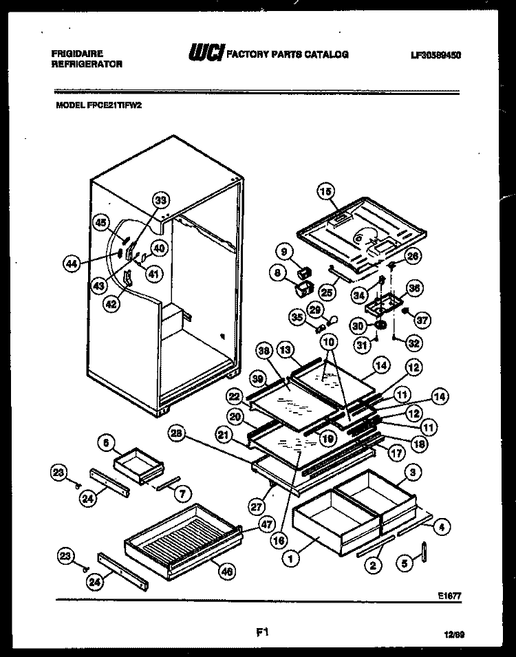 SHELVES AND SUPPORTS Diagram and Parts List for FPCE21TIFW2  Frigidaire Refrigerator