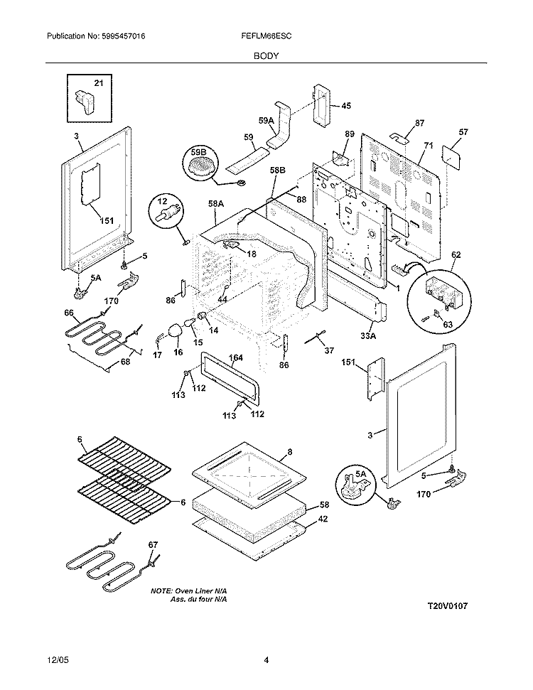 BODY Diagram and Parts List for FEFLM66ESC  Frigidaire Range