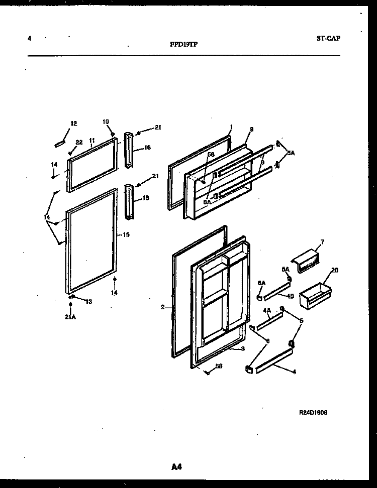 DOOR PARTS Diagram and Parts List for FPD19TPH1  Frigidaire Refrigerator