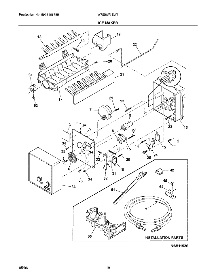 ICE MAKER Diagram and Parts List for WRS6W1EW7  Westinghouse Refrigerator
