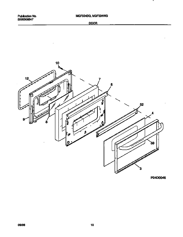 DOOR Diagram and Parts List for MGF334BGDA  Frigidaire Range