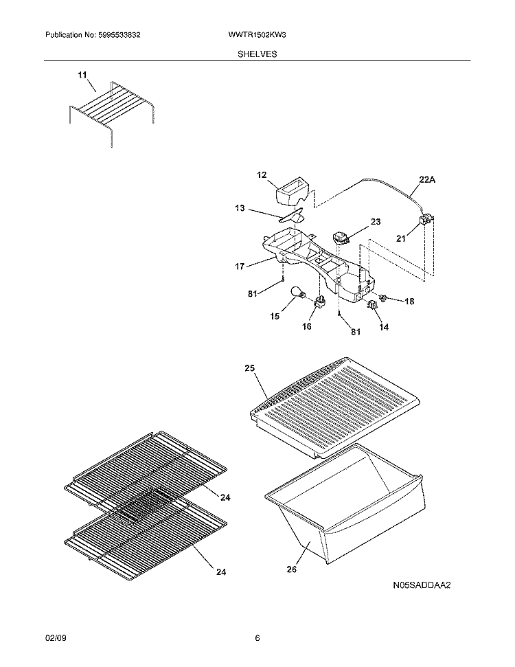 SHELVES Diagram and Parts List for WWTR1502KW3  Crosley Refrigerator