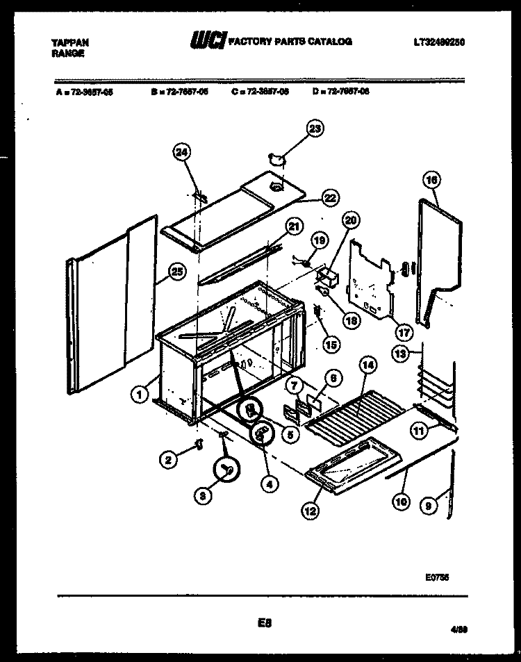 UPPER BODY PARTS Diagram and Parts List for 72-3657-00-06  Tappan Range