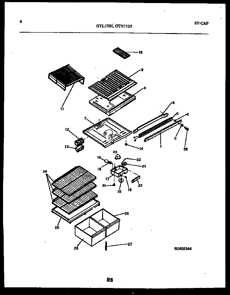 SHELVES AND SUPPORTS Diagram and Parts List for GTL175WH5  Frigidaire Refrigerator