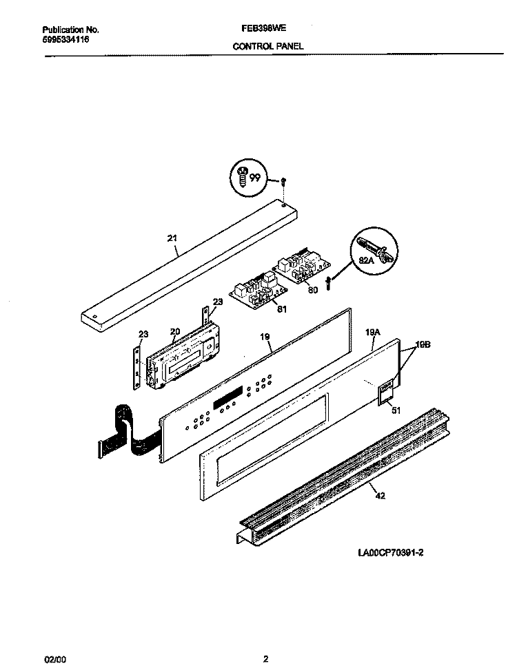 CONTROL PANEL Diagram and Parts List for FEB398WECD  Frigidaire Wall Oven