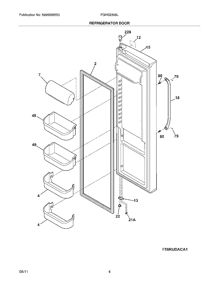 REFRIGERATOR DOOR Diagram and Parts List for FGHS2368LE3  Frigidaire Refrigerator