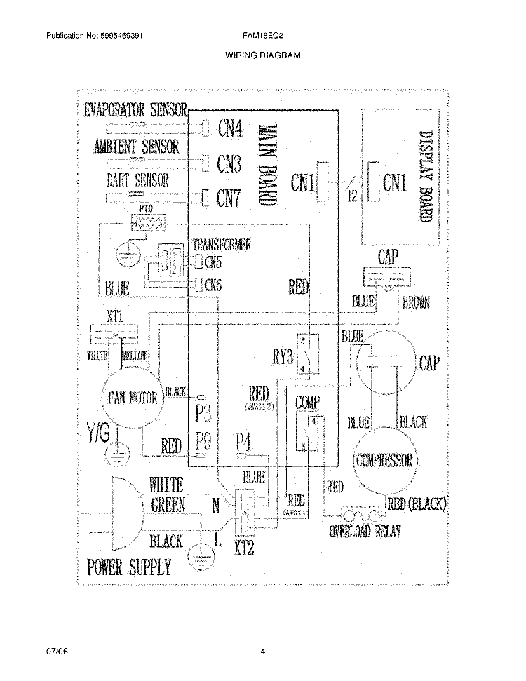 WIRING DIAGRAM Diagram and Parts List for FAM18EQ2A2  Frigidaire Air Conditioner