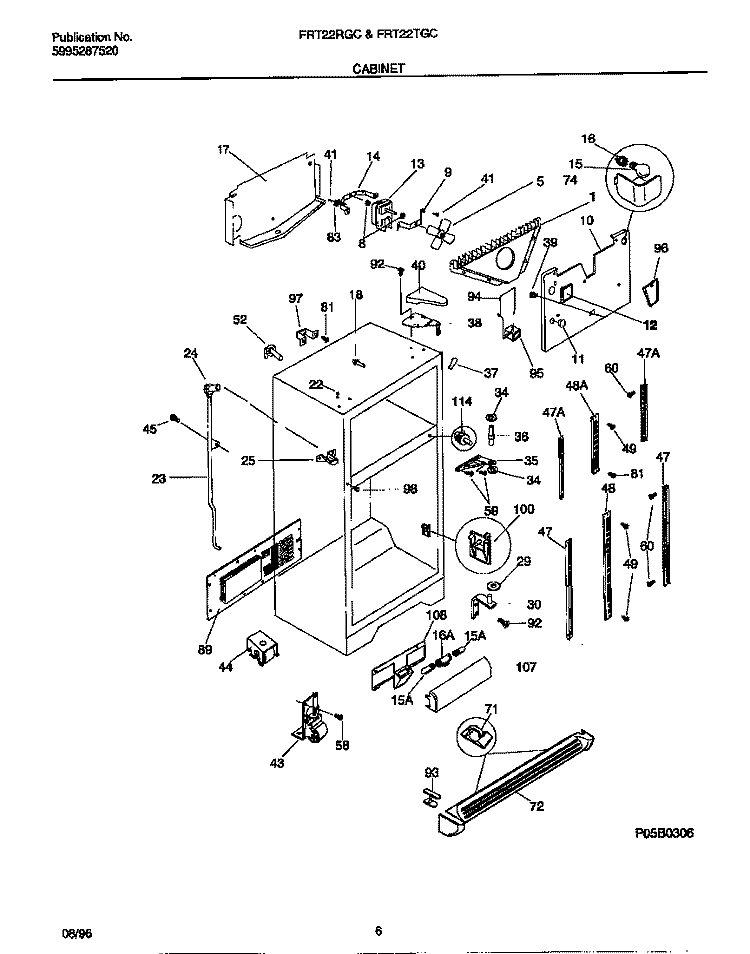 CABINET Diagram and Parts List for FRT22RGCW3  Frigidaire Refrigerator