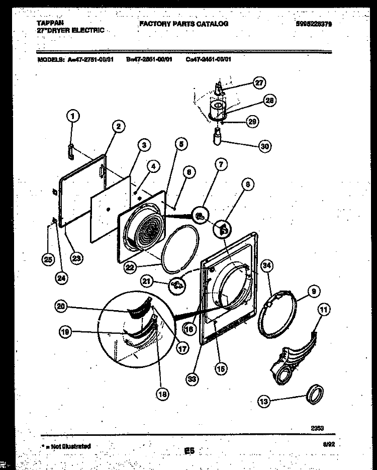 DOOR PARTS Diagram and Parts List for 47-2751-23-01  Tappan Dryer