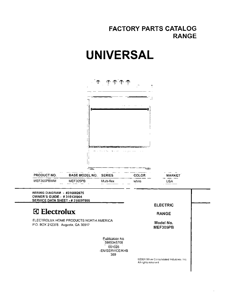 COVER Diagram and Parts List for MEF305PBWM  Uni Range
