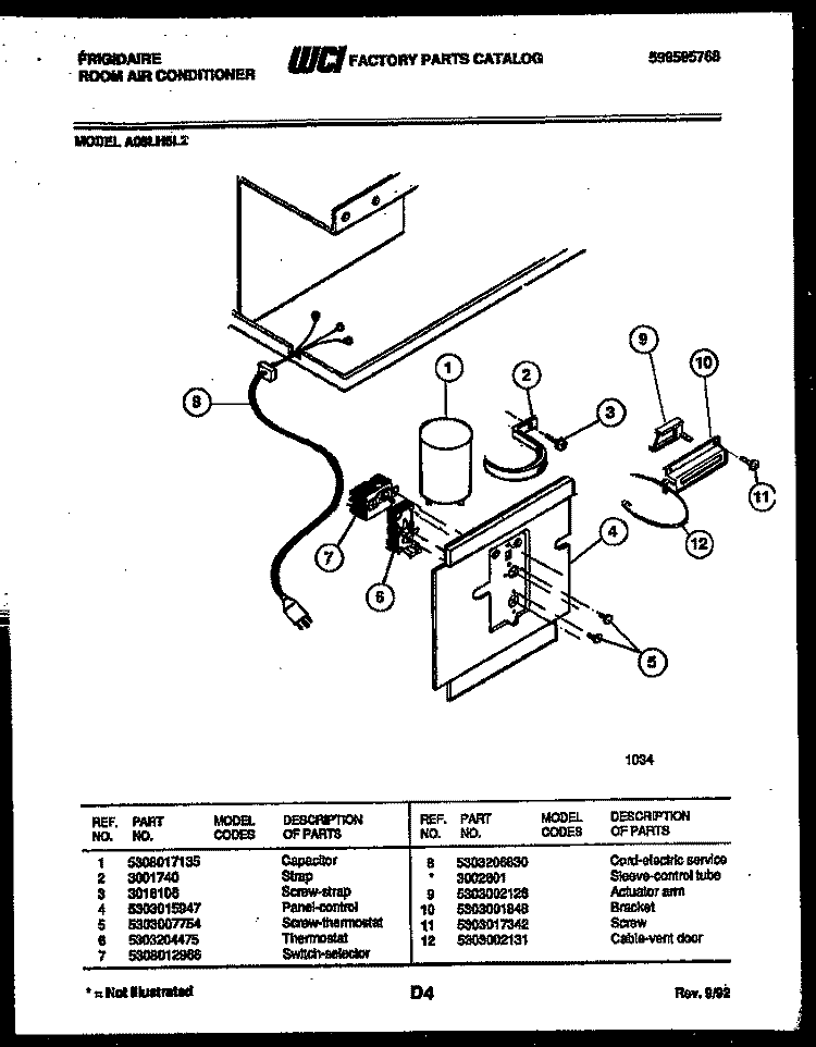ELECTRICAL PARTS Diagram and Parts List for A08LH5L2  Frigidaire Air Conditioner