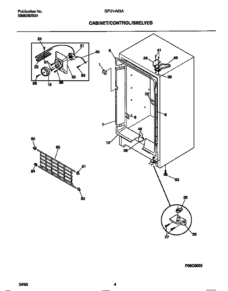 CABINET / CONTROL / SHELVES Diagram and Parts List for GFU14M3AW6  Gibson Freezer