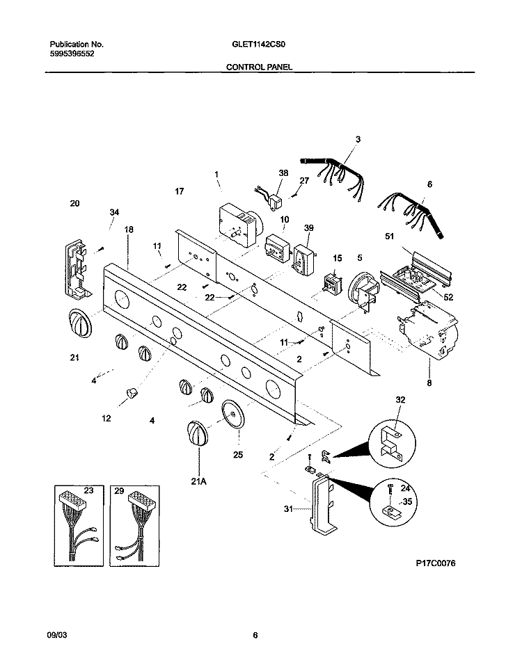 CONTROL PANEL Diagram and Parts List for GLET1142CS0  Frigidaire Washer Dryer Combo
