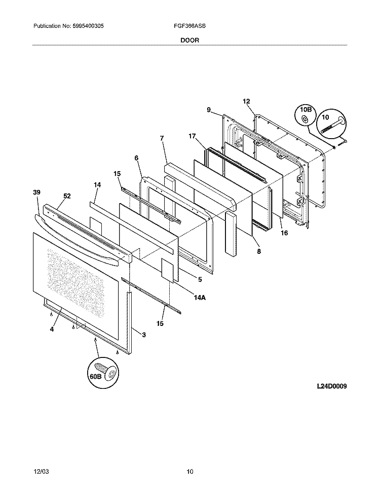 DOOR Diagram and Parts List for FGF366ASB  Frigidaire Range