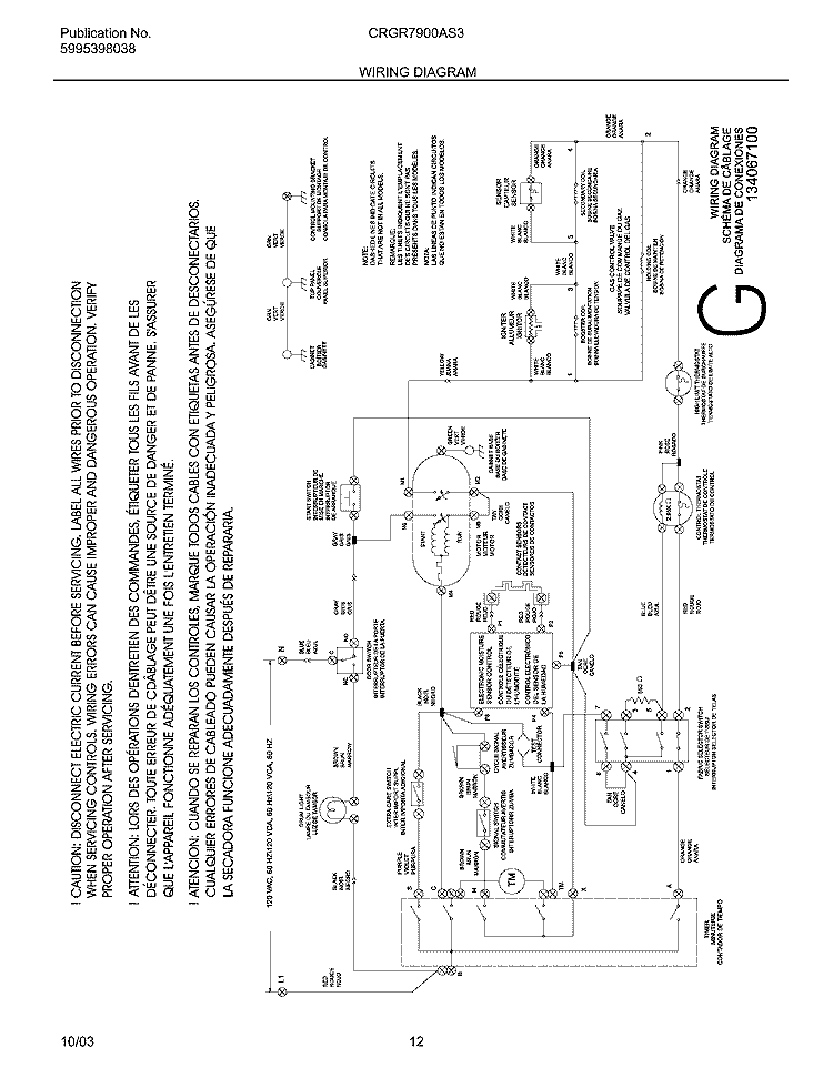 WIRING DIAGRAM Diagram and Parts List for CRGR7900AS3  Frigidaire Dryer