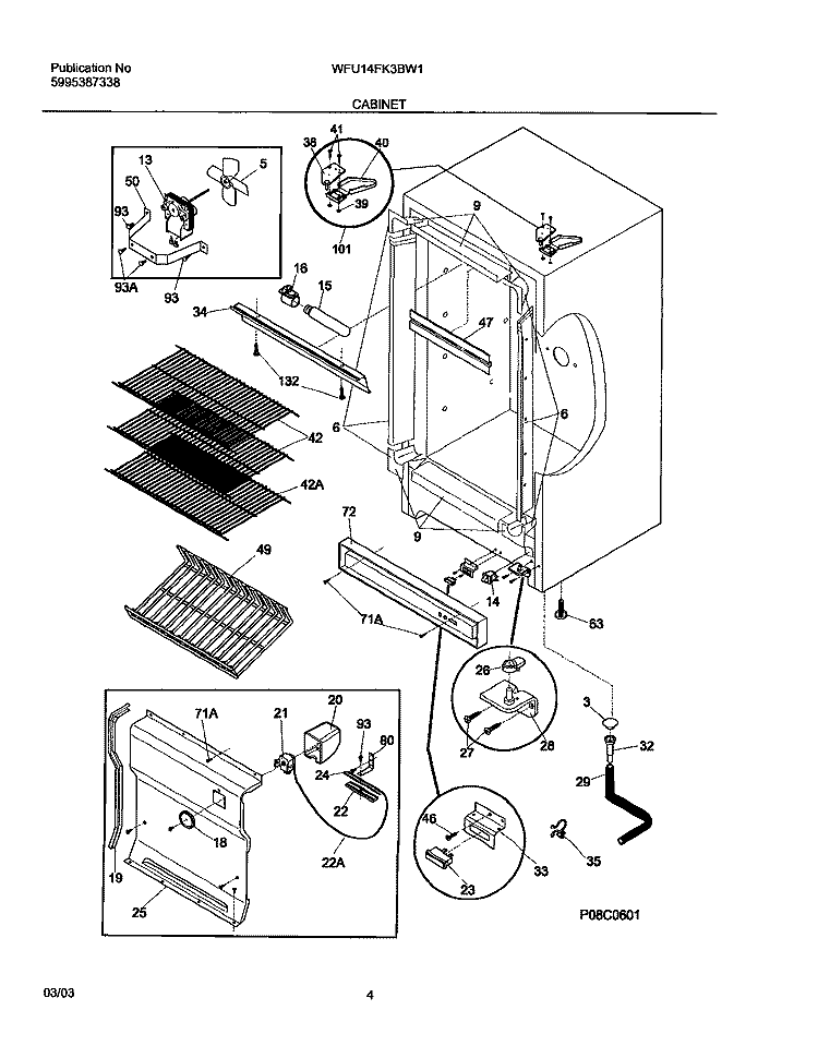 CABINET Diagram and Parts List for WFU14FK3BW1  Westinghouse Freezer