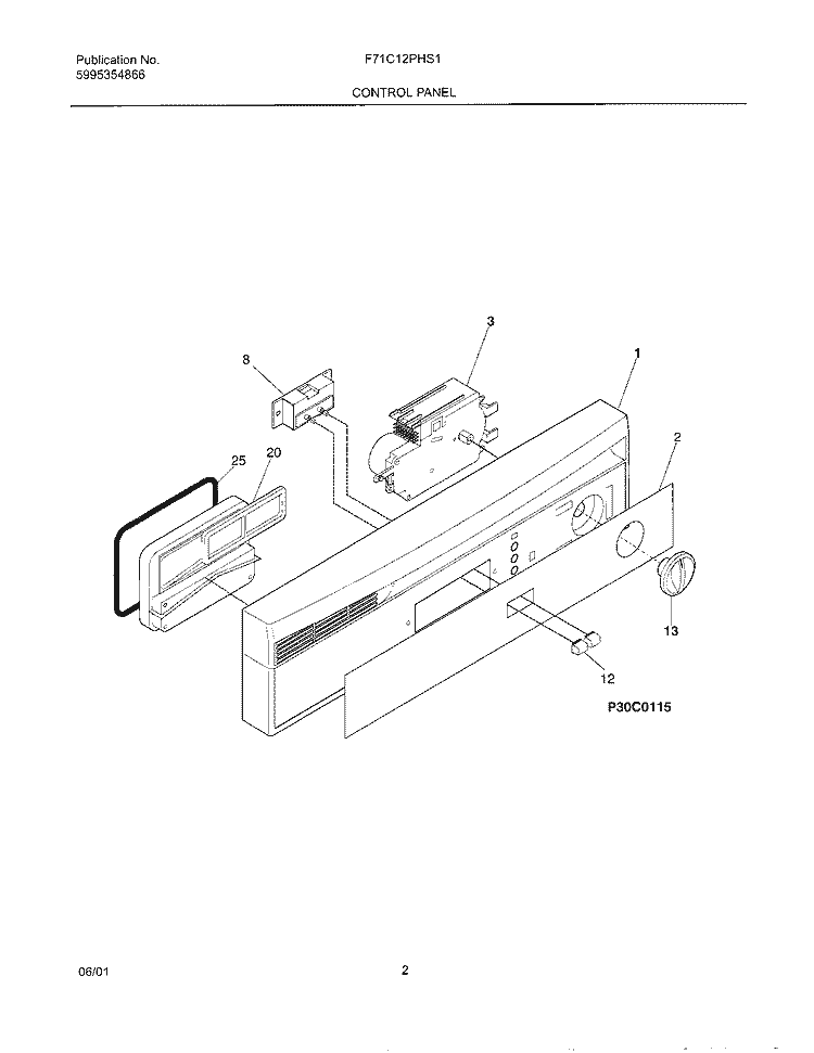 CONTROL PANEL Diagram and Parts List for F71C12PHS1  Frigidaire Dishwasher