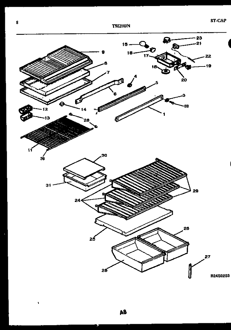 SHELVES AND SUPPORT Diagram and Parts List for TSI210JN0W  Kelvinator Refrigerator