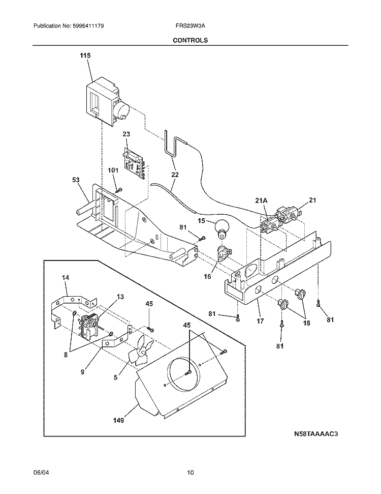 CONTROLS Diagram and Parts List for FRS23W3AWC  Frigidaire Refrigerator