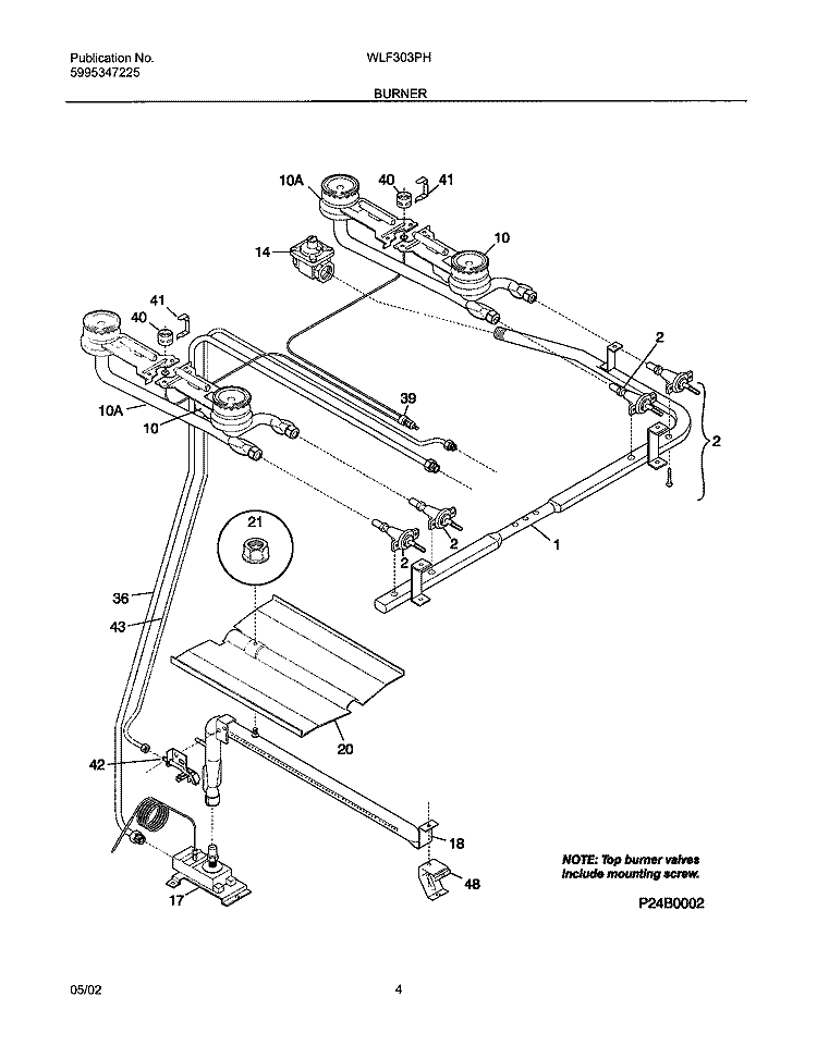 BURNER Diagram and Parts List for WLF303PHDB  Westinghouse Range