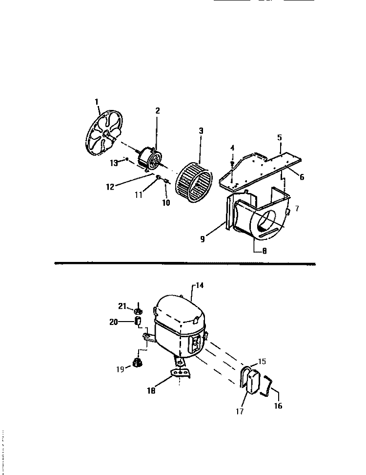 AIR HANDLING PARTS, COMPRESSOR Diagram and Parts List for M418B2EA  Kelvinator Air Conditioner