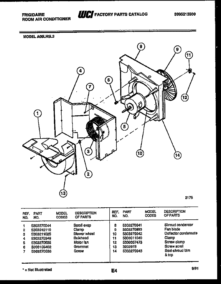 AIR HANDLING PARTS Diagram and Parts List for A08LH5L3  Frigidaire Air Conditioner