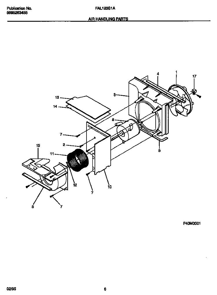 AIR HANDLING PARTS Diagram and Parts List for FAL123S1A6  Frigidaire Air Conditioner
