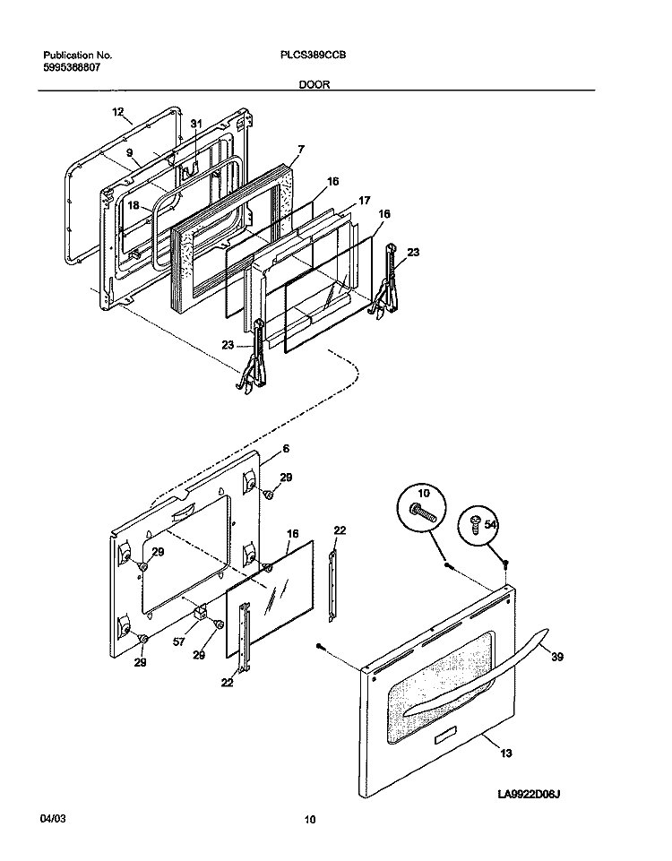 DOOR Diagram and Parts List for PLCS389CCB  Frigidaire Range