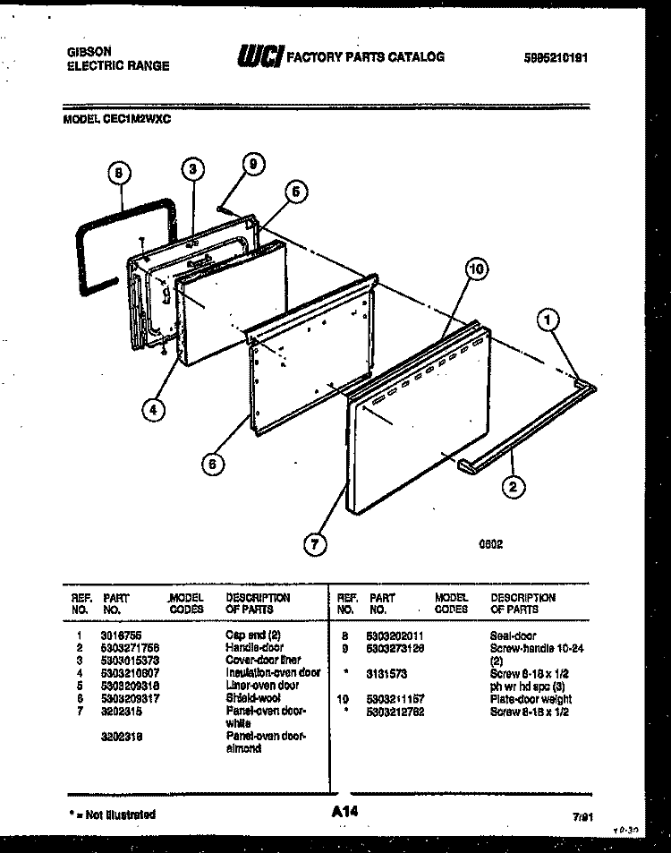 DOOR PARTS Diagram and Parts List for CEC1M2WXC  Gibson Range