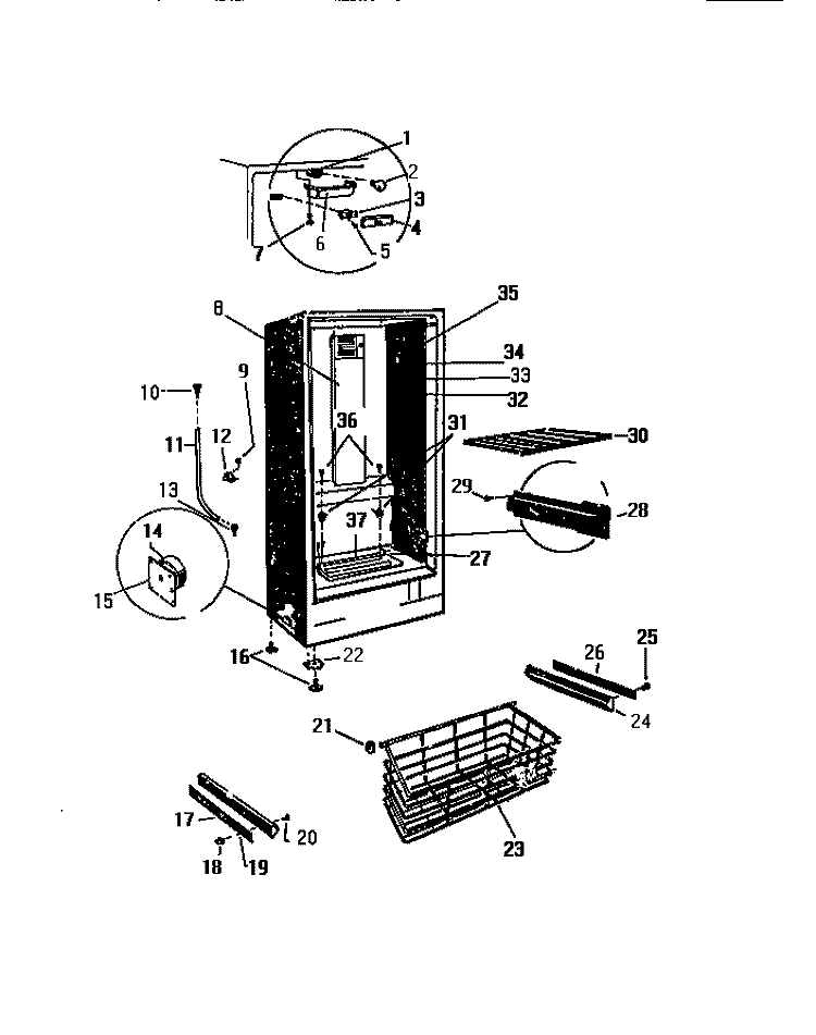CABINET Diagram and Parts List for FU018TRW1  Frigidaire Freezer