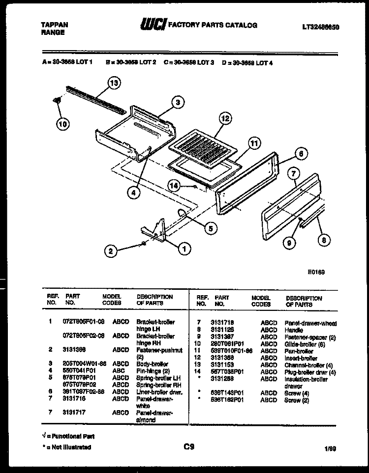 BROILER DRAWER PARTS Diagram and Parts List for 30-3658-00-02  Tappan Range
