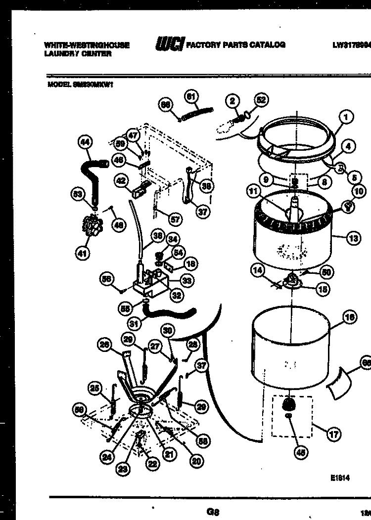 TUBS, WATER VALVE AND LID SWITCH Diagram and Parts List for SM230MXW1  Frigidaire Washer
