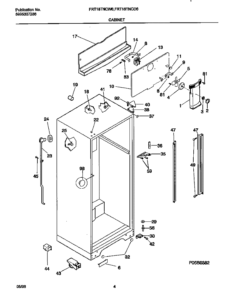 CABINET Diagram and Parts List for FRT18TNCD6  Frigidaire Refrigerator