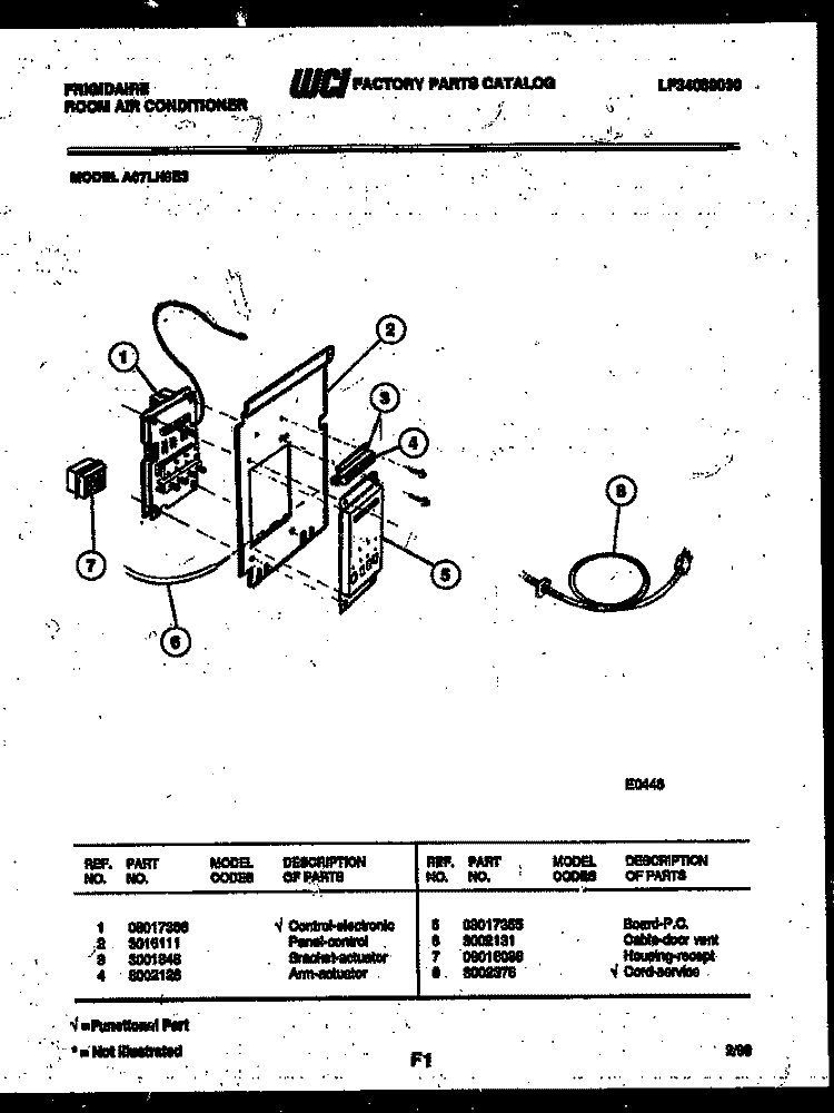 ELECTRICAL PARTS Diagram and Parts List for A07LH8E3  Frigidaire Air Conditioner