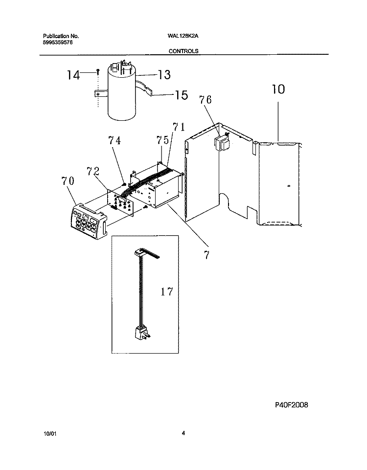 CONTROLS Diagram and Parts List for WAL128K2A1  Westinghouse Air Conditioner