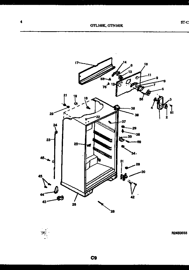 CABINET PARTS Diagram and Parts List for GTL160BK2  Frigidaire Refrigerator