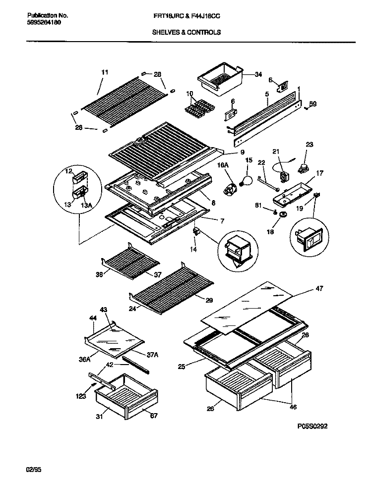 SHELVES & CONTROLS Diagram and Parts List for F44J18CCD0  Frigidaire Refrigerator